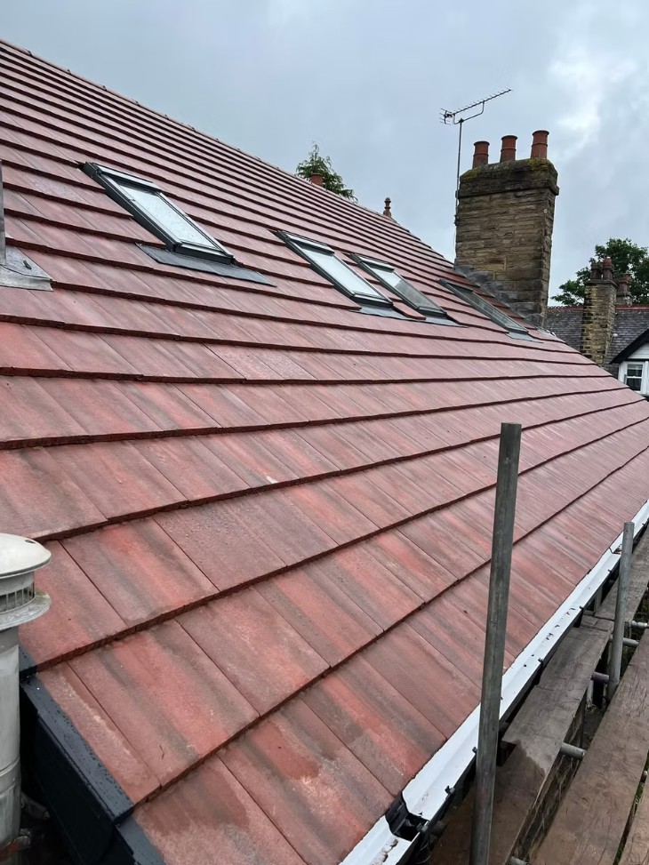 Completed tiled roof with roof windows